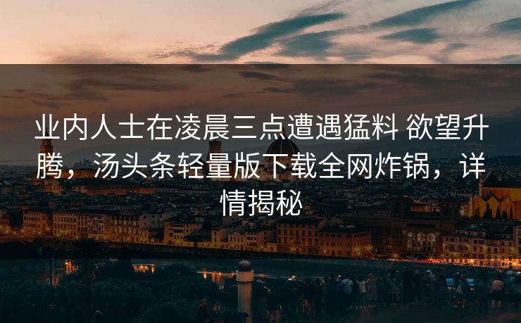 业内人士在凌晨三点遭遇猛料 欲望升腾，汤头条轻量版下载全网炸锅，详情揭秘