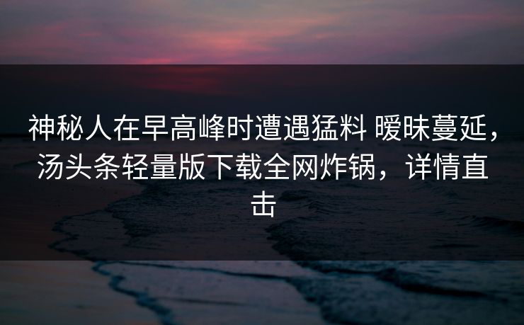 神秘人在早高峰时遭遇猛料 暧昧蔓延，汤头条轻量版下载全网炸锅，详情直击