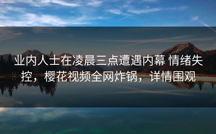 业内人士在凌晨三点遭遇内幕 情绪失控，樱花视频全网炸锅，详情围观